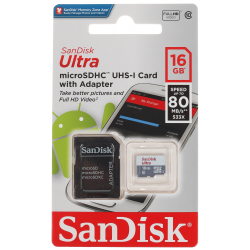 16 ГБ Карта памяти Sandisk Ultra microSDHC (SDSQUNS-016G-GN3MA) + адаптер черный
