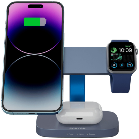 Беспроводное зарядное устройство CANYON Wireless Charging Station Hexagon 310 темно-серый/синий