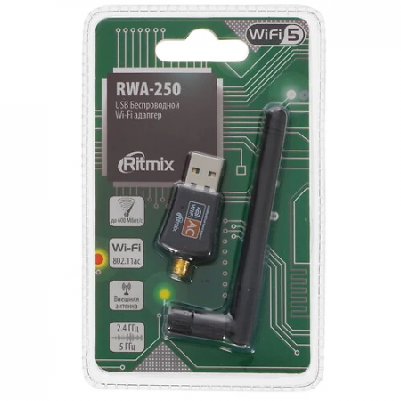 Wi-Fi адаптер Ritmix RWA-250 (RTL8811CU) черный