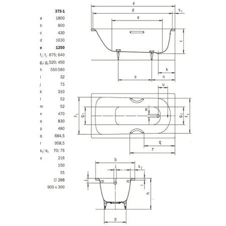 Ванна Kaldewei Saniform Plus 180x80 standard mod. 375-1 (112800010001) ванна