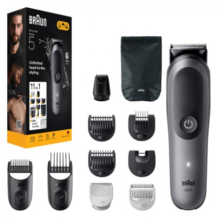 Триммер для бороды, волос и тела Braun AIO5560 серый
