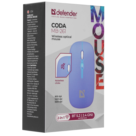 Мышь беспроводная Defender Coda MB-261 (52263) синий