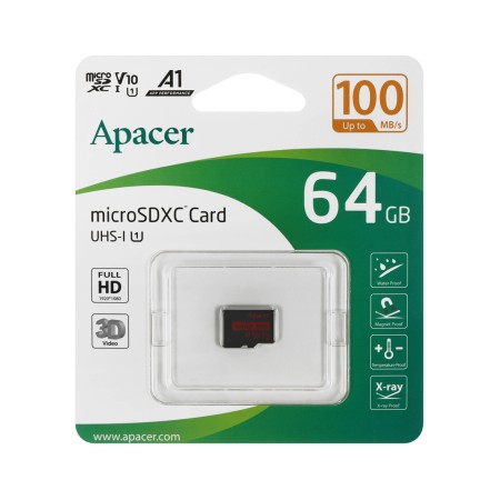 64 ГБ Карта памяти Apacer R100 microSDXC (AP64GMCSX10UB-RA) черный