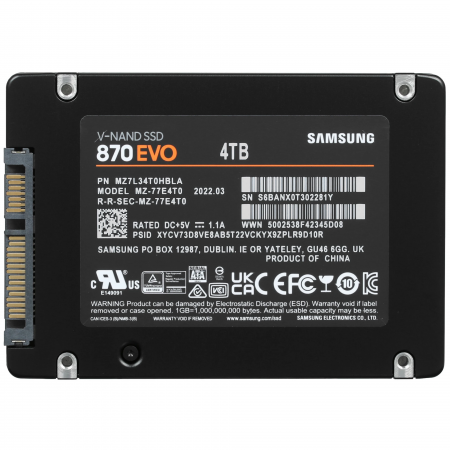4 ТБ SSD диск Samsung 870 EVO (MZ-77E4T0BW) черный 4 ТБ SSD диск Samsung 870 EVO (MZ-77E4T0BW) черный