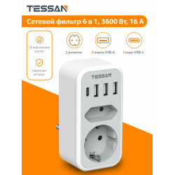 Сетевой фильтр Tessan TS-328 2 серый