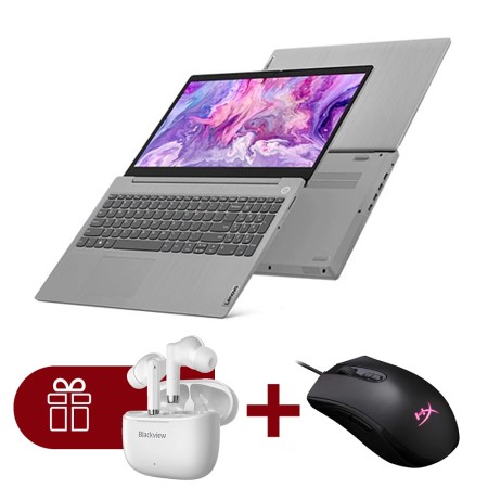 15.6" Ноутбук Lenovo IdeaPad L3 + мышь HyperX Pulsefire Core HX-MC004B и AirBuds 4 White (82HL003MRU) серебристый