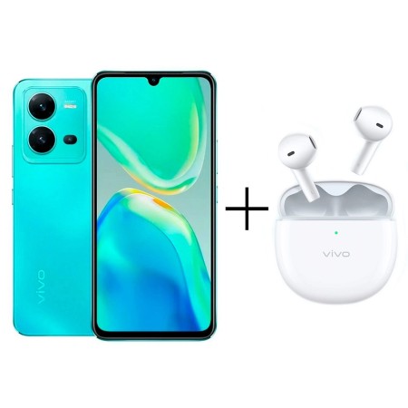 Смартфон Vivo V25 8/256 ГБ голубой (Aquamarine Blue) + Наушники vivo TWS Air Bubble белый (White)