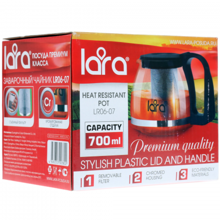 Чайник заварочный с ситечком Lara LR06-07 700 мл черный Чайник заварочный с ситечком Lara LR06-07 700 мл черный
