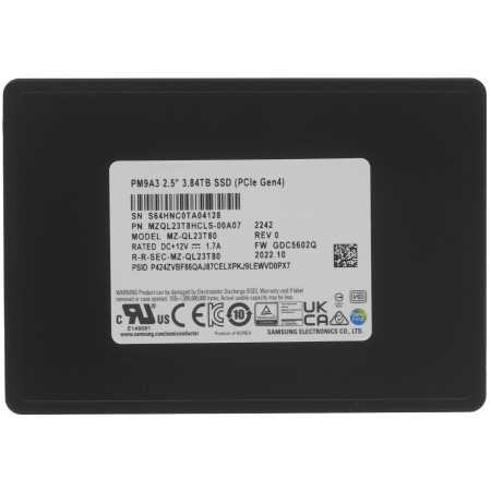 3840 ГБ SSD диск Samsung PM9A3 (MZQL23T8HCLS-00A07) черный