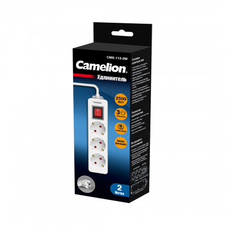 Удлинитель Camelion CMS-113-2M белый 2 м Удлинитель Camelion CMS-113-2M белый 2 м