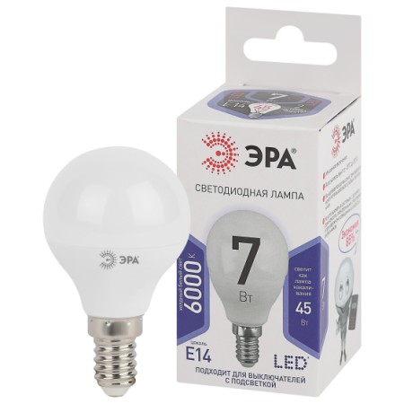 Лампочка ЭРА LED P45-7W-860-E14 белый