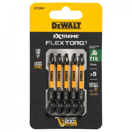 Бита DEWALT "EXTREME" IMPACT TORSION Т15 57мм 5шт. (DT7394-QZ) черный