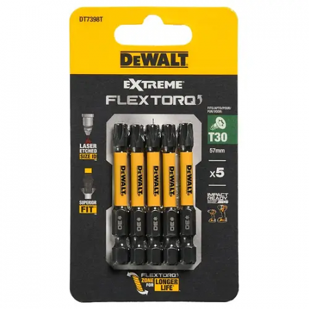 Бита DEWALT "EXTREME" IMPACT TORSION Т30 57мм 5шт. (DT7398T-QZ) черный