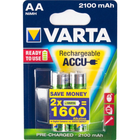 Аккумулятор VARTA R2U Mignon 2100mAh 1.2V-HR06/AA (40084965506540) 2шт желтый
