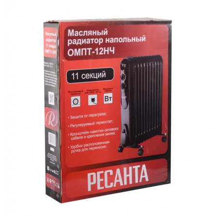 Масляный обогреватель Ресанта ОМПТ-12НЧ черный