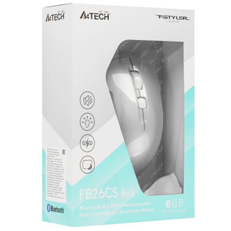 Мышь беспроводная A4Tech Fstyler FB26CS Air2 (FB26CSAir2 Icy White) серебристый