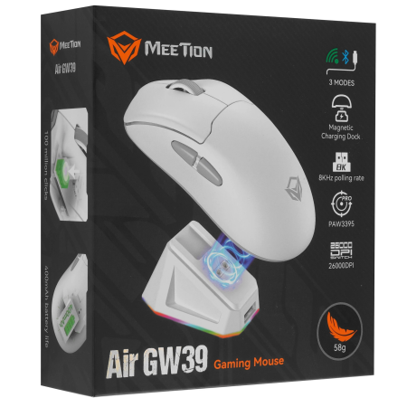 Мышь беспроводная + проводная Meetion GW39 (AIR GW39 WE+GREY) белый