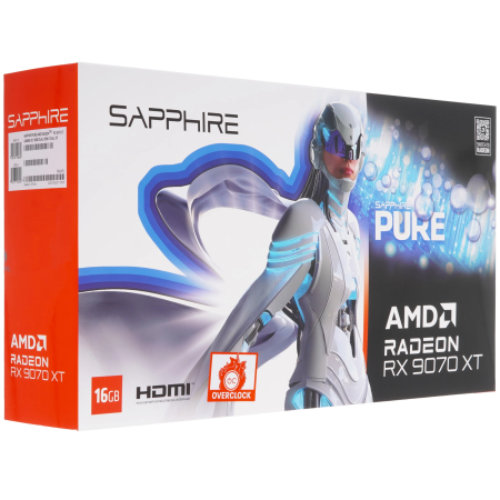 Видеокарта Sapphire AMD Radeon RX 9070 XT PURE GAMING OC (11348-02-20G) 16 Гб белый
