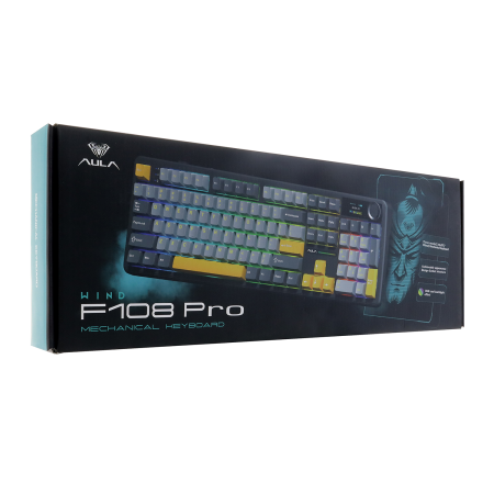 Клавиатура беспроводная + проводная AULA F108 Pro серый