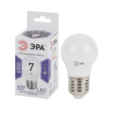 Лампочка ЭРА Standart led P45-7W-860-E27 белый