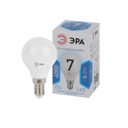 Лампочка ЭРА Standart led P45-7w-840-E14 белый