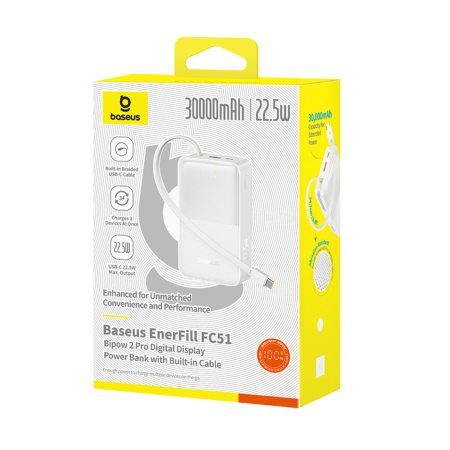 Портативный аккумулятор Baseus EnerFill FC51 Bipow2 Pro Digital Display PPBD2P-3022 (E0028101) белый